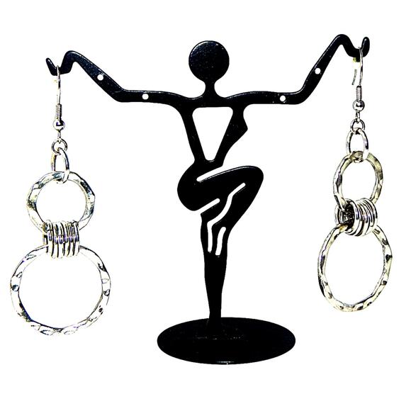 Vintage Progressive Double Hammered Hoops Attached By Hoops Earrings - Picture 2 of 6